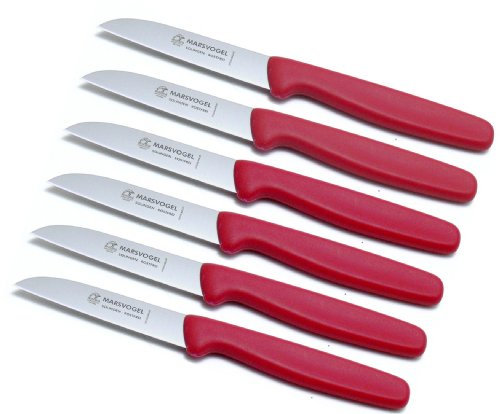 Marsvogel - 6er Pack Gemüsemesser 3 Rot - gerade Klinge - Griffe aus PP Kunststoff - Made in Solingen