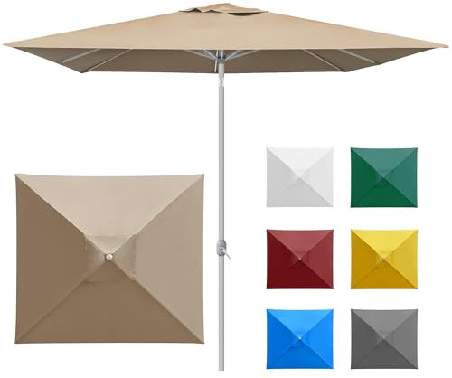 paramondo interpara Sonnenschirm aus 230 g/㎡ Polyesterfaser quadratisch 3 x 3m creme + Gestell silber, Gartenschirm Marktschirm knickbar, Stabil, für Terrasse Balkon Sonnenschirm mit Kurbel, 8,8kg