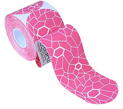 THERABAND Kinesiology Tape, Waterproof Physio Tape for Relief, Muscle & Joint Support, Standard Roll with XactStretch Application Indicators, 2 X 10 Strips, 20 Precut Strips, Pink/White