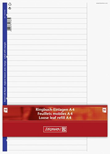 Ringbuch - Einlagen/Papier BRUNNEN 100 Blatt - liniert mit Rand (Lineatur 25) - A4 (21,0 x 29,7 cm)