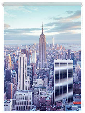 Lichtblick Klemmfix Tageslicht-Rollo mit Motiv, ohne Bohren, Blickdicht, Seitenzugrollo, Made in Germany, New York - Blau 60 x 150 cm (B x L)