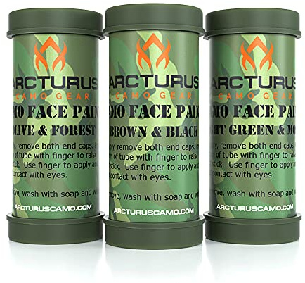 Arcturus Camo Face Paint Sticks, 6 Color Camouflage Face Paint Kit in 3 Double-Sided Tubes, Woodland Camo Face Paint for Hunting, Airsoft, Paintball, Survival Gear & Tactical Use