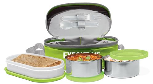 MILTON Boîte à déjeuner pour adulte avec sac, fourchette et cuillère, récipients alimentaires en acier inoxydable avec couvercles, boîte à bento pour enfants, tiffin anti-fuite pour salade et stockage