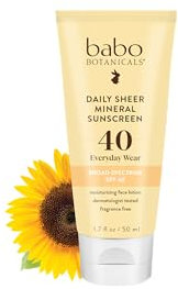 Babo Botanicals SPF 40 Daily Sheer Facial Sunscreen, Unscented, 1.7oz, Best Natural Mineral Sunscreen, Non-Nano, Sensitive