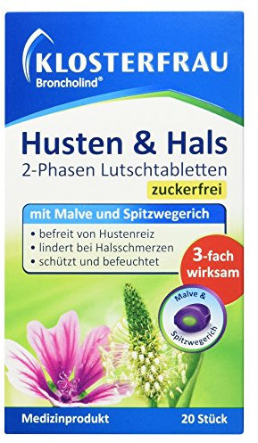 Klosterfrau Broncholind Lutschtabletten | 20 Stück | Husten & Hals | Mit Malve und Spritzwegerich | zuckerfrei