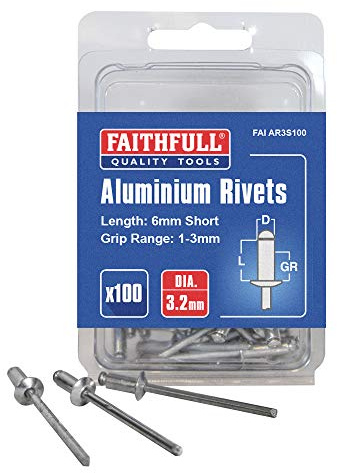 Faithfull FAI AR3S100 3mm Diameter 100 Short Aluminium Rivets 5023969214030 3mm