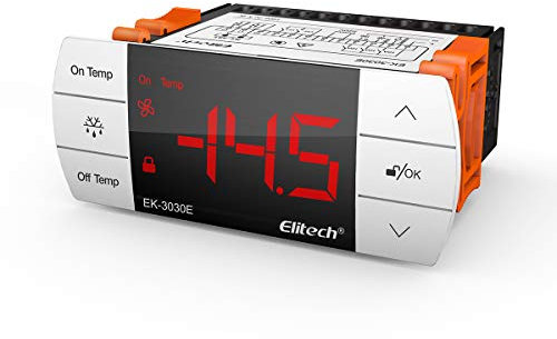 Elitech EK-3030E Controlador de temperatura digital de -40℃-99℃, Termostato Digital Calefacción y Refrigeración, Descongelación forzada, IP65, Botón táctil