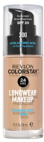 Revlon Liquid Foundation, ColorStay Face Makeup for Normal & Dry Skin, SPF 20, Longwear Medium-Full Coverage with Natural Finish, 200 Nude, 1 Fl Oz