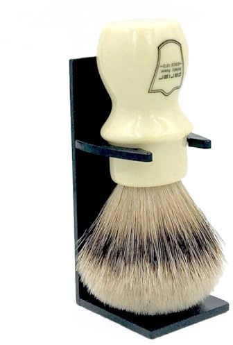 Parker 100% Silvertip Badger Mug Shaving Brush with Brush Stand - Extra Dense and Extra Soft Bristles - Long Handle is Perfect for use with Your Shaving Mug (Ivory Color)