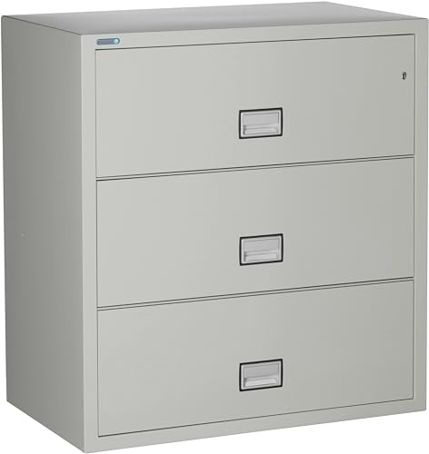 Phoenix Safe 38 inch Wide 3-Drawer Lateral Fireproof File Cabinet – Legal and Letter Size Filing – Key Lock – Water Resistant – Fire Safe and Impact Rated – Light Gray Finish – Model LAT3W38LG