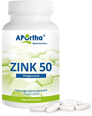 APOrtha® Zink Tabletten hochdosiert (190 Stück), 50 mg Zinkbisgluconat pro Tablette, Jahresvorrat mit 0,5 Tabletten am Tag, vegan, hoch bioverfügbar, vegan ohne Zusätze, Alternative zu Zink Kapseln