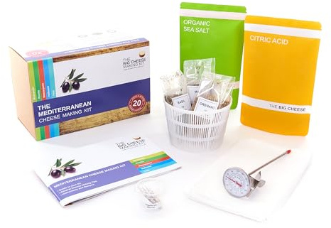 The Mediterranean Cheese Making Kit - Make 5 Easy Vegetarian and Gluten-Free Mascarpone and Mozzarella cheeses and more including Rennet for Cheese Making - Big Cheese Gifts for Men and Women