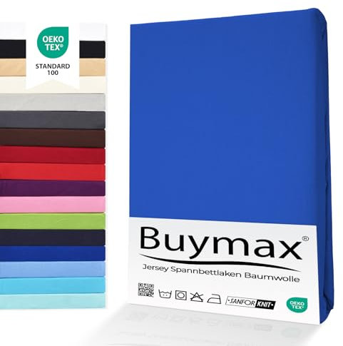 Buymax® Spannbettlaken 160x200cm Baumwolle 100% Spannbetttuch Bettlaken Jersey, Matratzenhöhe bis 25 cm, Farbe Dunkelblau