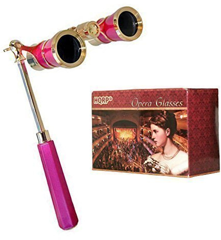 HQRP Theatre / Opera Glass 3 x 25 cm Pink with Gold Trim and Extendable Handle