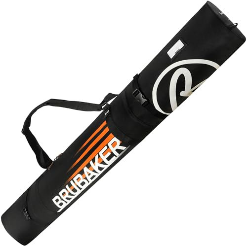 BRUBAKER Skitasche Carver Champion Schwarz Orange - Gepolsterter Skisack für 1 Paar Ski und Stöcke - Reißfester Ski Bag 170 x 34 x 34 cm