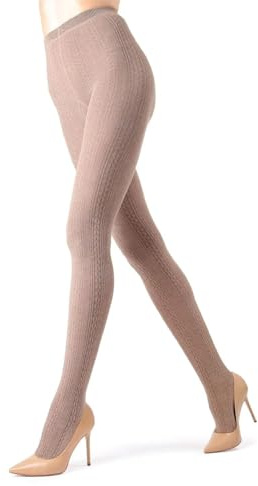 MeMoi Textured Sweater Cable Tights, Light Taupe Heather, M/L