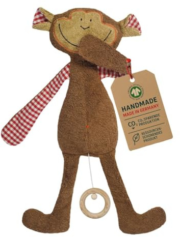 Efie Bio-Spieluhr Schlenker-Affe – 100 % Baumwolle (kbA), Schurwollfüllung (kbT) – handgefertigt in Deutschland – GOTS-zertifiziert - Brahms Wiegenlied (Guten Abend, gute Nacht)