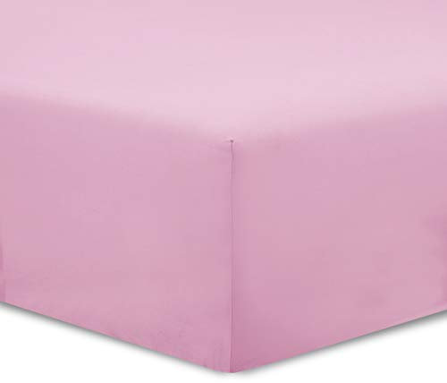 VISION - Drap Housse 90 x 190 cm pour lit Simple ou lit Enfant - Coloris: Rose - 100% Coton: 57 Fils - 4 Coins élastiques