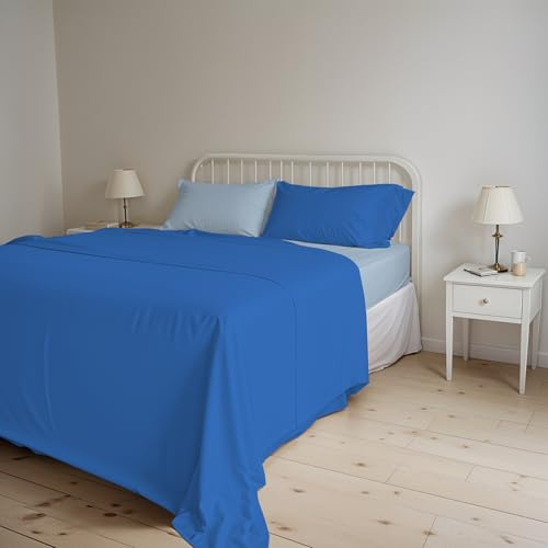Italian Bed Linen Natural Color sängkläder set, 100% bomull, kunglig/ljusblå, dubbel