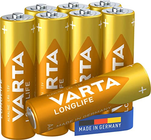 VARTA Batterien AA, 8 Stück, Longlife, Alkaline, 1,5V, ideal für Fernbedienungen, Wecker, Radios, Made in Germany