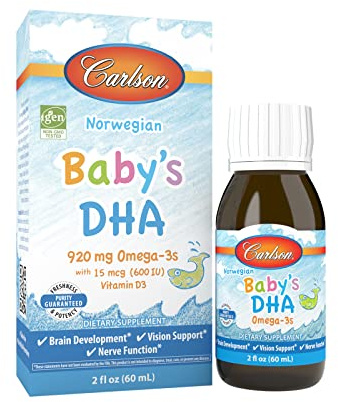 Carlson - Baby's DHA, Liquid DHA Baby Supplement, 1100 mg Omega-3s + 400 IU Vitamin D3, Brain Development, Vision Support & Nerve Function, Omega-3 Liquid for Babies, Baby Fish Oil, 60 mL
