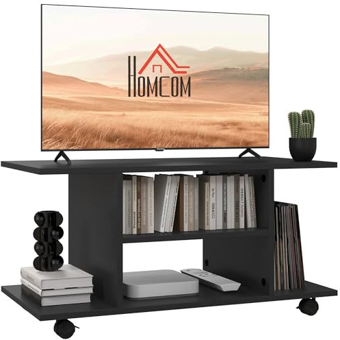 HOMCOM Modern TV Cabinet Stand Storage Shelves Table Mobile Bedroom Furniture Bookshelf Bookcase Black