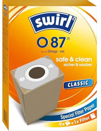 Swirl O 87 Spezialpapier Staubsaugerbeutel für Omega Staubsauger, Classic, 9 Stück inkl. Filter
