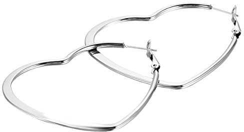 Jewelrywe Gioielli Orecchini Grande da Donna,Acciaio Inossidabile,Cuore Forma, Colore Argento, 35/46/55MM (con Borsa Regalo)