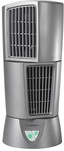 Lasko Wind Tower Platinum Compact Desktop Fan for Home with 3 Speeds, Widespread Oscillation, 14, Gray, 4910