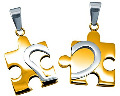 SoulCats Chaîne d'amitié Partenaire Chaîne Pendentif Puzzle Amitié Coeur, Couleur: Or sans chaîne