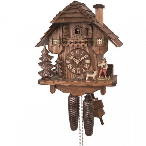 Rombach & Haas Klassische Kuckucksuhr dunkel mit Schindelwalmdach 8-Tagewerk 38 cm