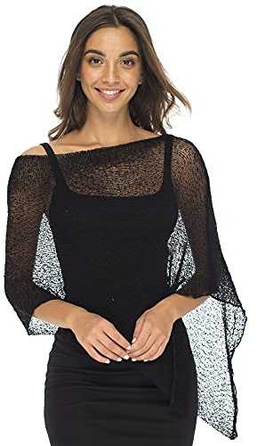 Back From Bali Womens Sheer Poncho Shrug Bolero, Lightweight Summer Shrug Pullover Sweater Black