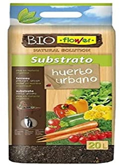 substrato huerto Urbano Marca Flower - Sustrato ecológico Huerto Urbano 20L, Sustrato Enriquecido para Hortalizas y Plantas Culinarias en Casa, Natural, Guano, 30x5x55 cm, Material: Sustrato