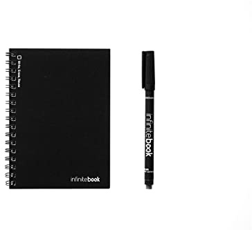 Infinitebook återanvändbar whiteboard anteckningsbok, A6, enkel, spiralbunden, inkluderar svart penna, svart omslag