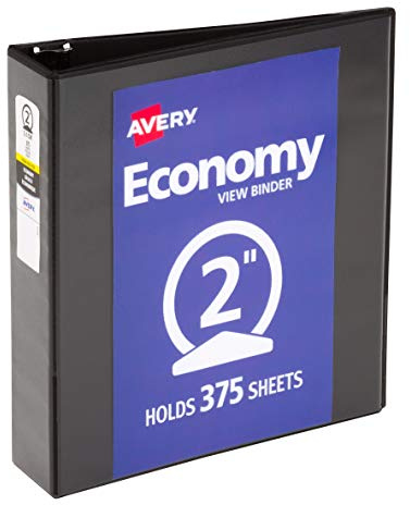 Avery Standard View 3 Ring Binder, 2 Round Rings, 1 Black Binder