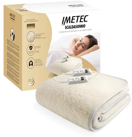 Imetec Scaldasonno matrimoniale 150x160 cm, 50% Lana e merino, 2 temperature, Dispositivo sicurezza electro block, Made in italy
