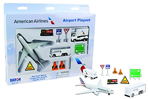 Daron American Airlines Airport Playset with Die-Cast Metal Model Airplane with Plastic Parts, Cars and Transportation Toys for Kids Ages 3+