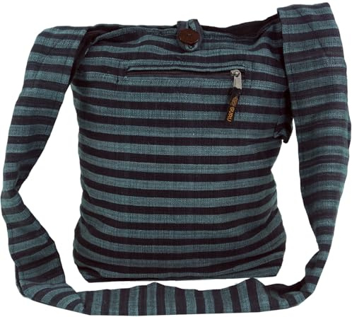 GURU SHOP Sadhu Bag Gestreift, Goa Tasche, Schulterbeutel - Grau/schwarz, Unisex - Erwachsene, 35x35x25 cm