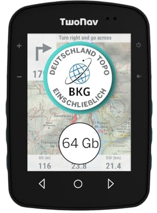 TwoNav Terra (64 GB) + Karta 1 ruta av Sverige Lantmäteriet Topo 1:50.000, GPS-cykeldator med 3,7-tums bred skärm för berg, vandring, MTB, cykel med kartor ingår