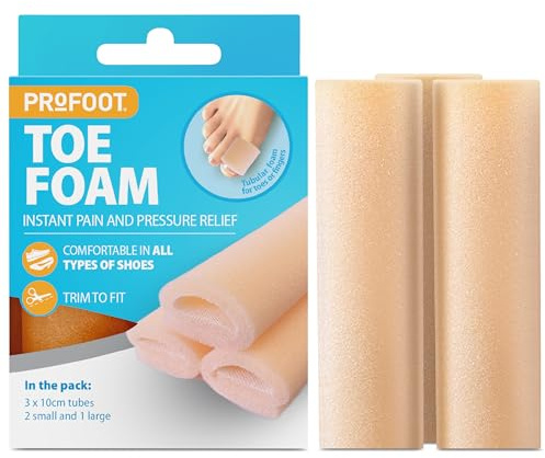 Profoot Toe Foam - Instant Pain Relief for Bunions and Corns - Soft Foam Toe Tubes - Foam Toe Protectors - Relieves Pressure and Friction - 3 Tubes, 2 Small and 1 Large