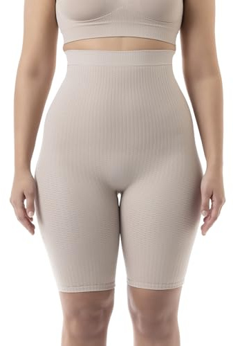FarmaCell 113 (Powder, L/XL) Anti-Cellulite Shorts Damen mit Mikromassage, Hoher Bund, Made in Italy
