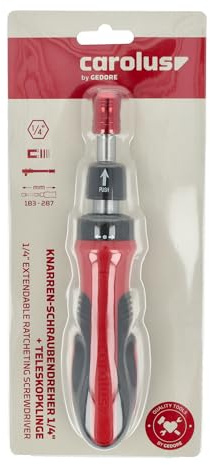 CAROLUS 3801.000 Knarren-Schraubendreher 1/4 mit Bit-Fix.-Teleskopklinge, 1 Stück