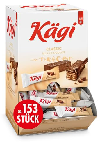 KÄGI FRET CLASSIC I Feinste Schweizer Schokowaffel 1kg I Snackbox mit ca. 153 knusprigen Waffeln umhüllt von hausgemachter Milch-Schokolade I Die leichte Schweizer Schokoladen-Spezialität