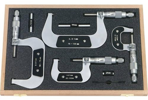 Helios Preisser Bügelmessschraubensatz im Holzetui 0-100 mm
