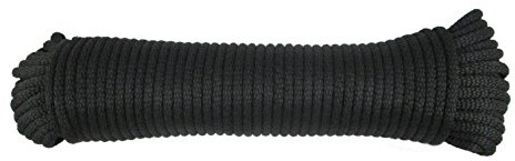 QNR 1/4 Black Polyester Rope, Solid Braid Dacron Utility Rope, 100 ft Hank, Low Stretch UV Resistant Industrial Cord