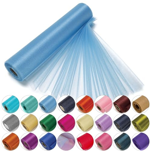 Trimming Shop Baby Blue Snow Sheer Organza Roll 25m x 29cm Fabric | Ideal for Christmas Event, Party Decoration, Fabric for Chair Bow Sash, Table Runner, DIY Craft Projects