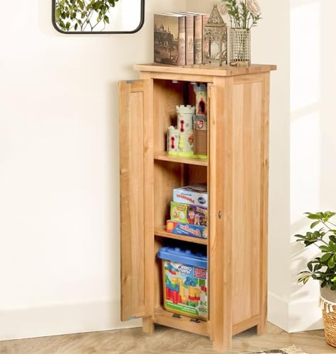 Hallowood Furniture Waverly Oak Cupboard, 2-Door Narrow Storage Unit with 2 Adjustable Shelves, Small Wooden Book Cabinet, Oak Furniture, Home Kitchen, Office or Hallway Cabinets