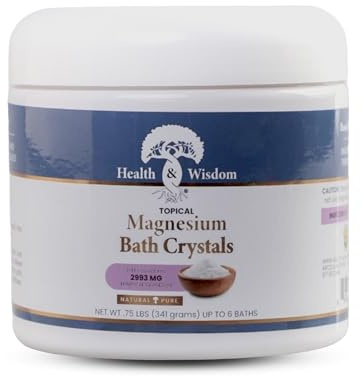 Health and Wisdom Magnesium Bath Crystals - Bath Salts with High Concentration & Enhanced Absorption for Muscle & Joint Relief - Dead Sea Sourced - Unscented - .75 lbs - Up to 6 Uses