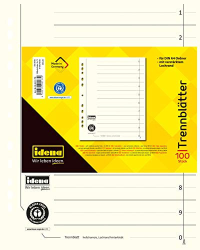Idena 300231 - Trennblätter DIN A4, aus Karton, 190 g/m², hellchamois, 100 Stück