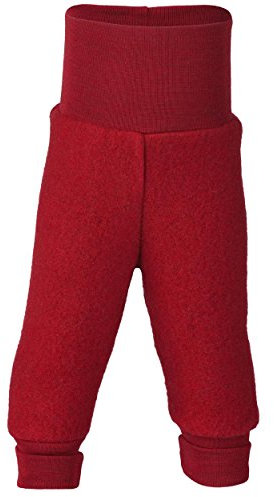 Baby Hose Fleece, 100% Schurwolle, Engel Natur mit Nabelbund, 74/80, Rot Melange